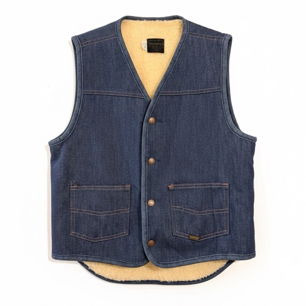 EUC Vintage 70's Denim Sherpa Lined Western Vest Size Medium